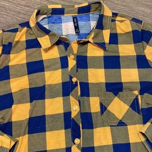 2X Alter Ego Blue and Yellow Soft Button Down Long Sleeve Shirt